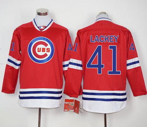 Cubs #41 John Lackey Red Long Sleeve Stitched MLB Jersey